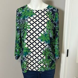 Boden Elisa Top Short Sleeve Blue Green Garden Lattice Silk Blend Shirt Sz 8